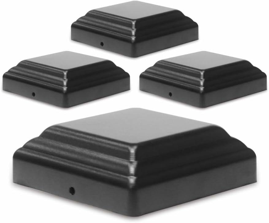 4x4 Aluminum Pyramid Post Cap Cover, Fits 4x4 Nominal Wood Powder Coated Matte Outdoor Post Caps Cover, Fence Wood Post, Decking, Waterproof (Black 4in 4P)