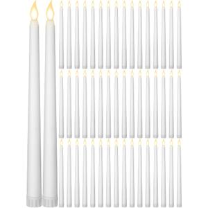Funtery 48 Pcs Flameless LED Taper Candles 11 Inch Battery Operated Candles Bulk LED Candlesticks Fake Candle Flickering Flames for Christmas Church Wedding Party (White Color, Classic)