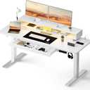 GTPLAYER Electric Standing Desk with Drawers, 55 x 24 Inch Height Adjustable Gaming Desk with Monitor Stand, Power Outlets & LED Lights, Home Office Sit Stand Up Desk with Memory Preset (White)