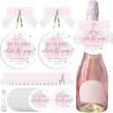 MotiMind 50 Set Pop Bottle Tags, Champagne Baby Shower Favor Labels When Pops Tags with Bows and Ribbon for Party Guest Gifts(Pink)