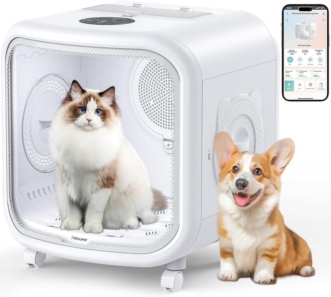 Automatic Cat Dryer Box 75L Extra Large Capacity Ultra Quiet Fast Pet Hair Drying Box Smart App Control Temperature and 360 Drying for Cats and Small Dogs