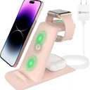 HATALKIN 3 in 1 Wireless Charging Station Compatible for Apple Products Multiple Devices Charger for Apple Watch Ultra 11 10 9 8 7 SE AirPods Pro iPhone 17 16 15 14 13 Pro Max/X/XS Fast Charger Stand (Pink)
