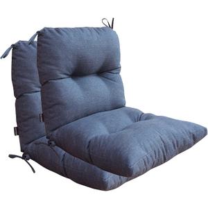 Outdoor Chair Cushions, Fade Resistant Replacement Tufted Cushion for Patio Dining Chair, Set of 2, Denim Blue
