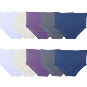 Fruit of the Loom Women's Fit for Me Plus Size Assorted Seamless Brief Underwear, 10 Pack (11 Plus, Plus Size Brief - 10 Pack - Blue/Purple/Grey)