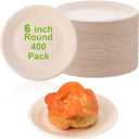 400 Count Brown Disposable Plates, 6 Inch Unbleached Paper Plates, Heavy Paper Plate, Eco Friendly Sugarcane Pulp for Party Wedding Picnic BBQ