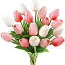 Beferr 18pcs Tulips Artificial Flowers Faux Tulip Real Touch Tulip Fake Flowers Bouquets Arrangements for Mothers Day Spring Easter Wedding Home Table Decor Colorful