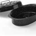 13" Roasting Pans for Ovens Porcelain Enameled Steel Oval Roaster Pan with Domed Lid for Small Turkey, Chicken, Vegetable, Lamb, Sourdough Bread (Black-13 Inch)