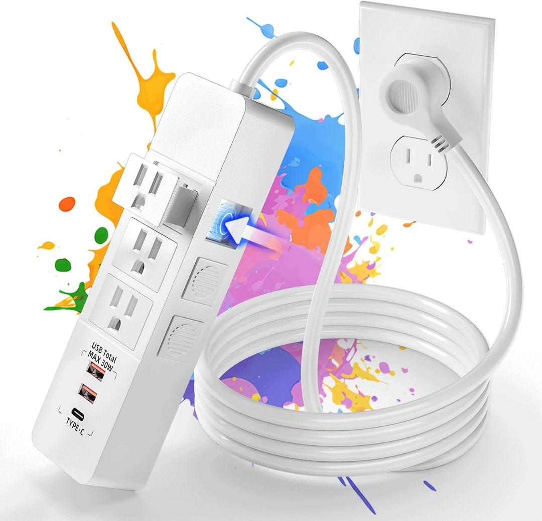 Power Strip, 2300J Surge Protector Power Strip, 5ft Extension Cord with 2 USB A/1 USB C Ports for iPhone 16 15/Plus/Pro/Pro Max, Flat Plug-TUV Listed