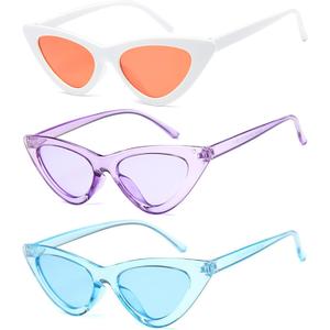 Eyegla 8 Pack Small Retro Oval Sunglasses Trendy Cat Eye Sunglasses Colorful Narrow Party Glasses Bulk for Women