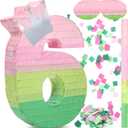 Arrowbash Number 6 Piñata Pink and Green Birthday Decorations Witch Themed Party Favor with Stick Blindfold and Confetti, Your Birth Day Gift for Kids Girls Boys, 15.9 x 11 x 2.7''
