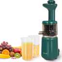 CAYNEL Compact and Portable Cold Press Juice, Masticating Slow Juicer with 1.77 Extra Wide Inlet Funnel for Fruites and Vegetables,Includes Brush, 16 oz Juice Cup, Easy to Clean,Green