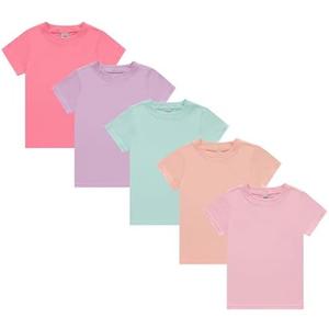 Cudlie Girls’ Short Sleeve T-Shirts, 5-Pack Solid Color Soft Cotton Tees for Infants, Toddlers and Little Girls, 24M
