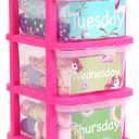 Wesiti 5 Shelf Weekly Clothes Organizer for Kids Days of The Week School Closet Organizer with Labels Wheel Plastic Clothes Storage for Monday Through Friday Essential Stuff(Week,Rose Red)