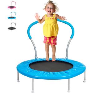 36-Inch Kids Trampoline With Handle - Indoor Mini for Toddlers, Small Rebounder, Adult Fitness for Indoor and Outdoor Use (Blue)
