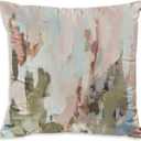 Signature Design by Ashley Lauretwood Contemporary Machine Washable Astract Watercolor Design Accent Pillow with Zipper Closure, Pink & Green, Square