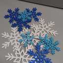 Bucherry 12 Pcs Glitter Snowflake Decorations 3D Winter Wooden Snowflake Tabletop Decor Sparkle Christmas Signs and Centerpiece for Xmas Winter Wonderland Decorations(Silver, Dark Blue, Light Blue)