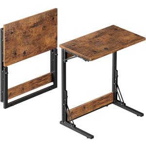Tatub Folding TV Tray Table Set of 2, 24" Wide C-Shaped End Table for Couches, Small Sofa-Side Laptop Desk with Metal Frame for Living Room, Bedroom, Brown