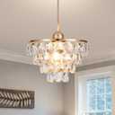 Luupyia Rose Gold Crystal Pendant Light Mini Crystal Chandelier, 47.24 Inch Height Adjustable, Modern Chandelier Unique Hanging Light Fixtures for Hallway Bedrooom Foyer E26