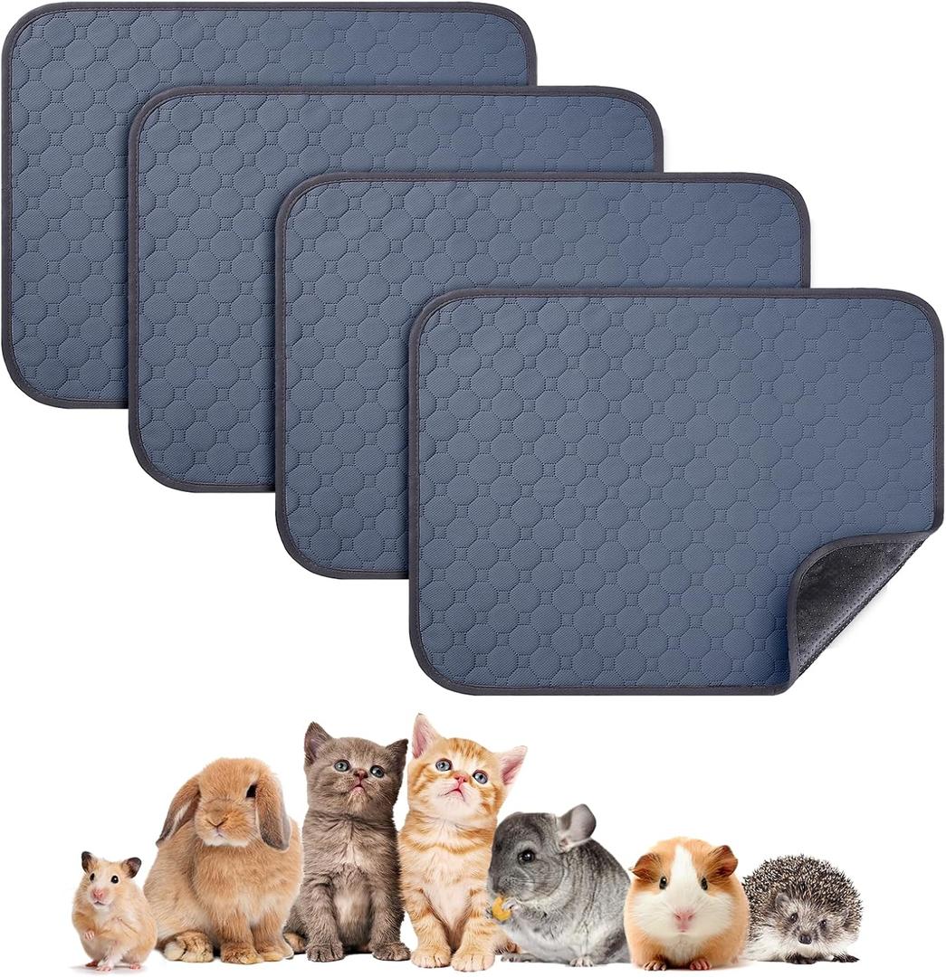 4 Pack 24 x 18 Inch Guinea Pig Cage Absorbent Liner Reusable Waterproof Super Absorbent Guinea Pig Urine Pad Non-Slip Mat for Small Animals Rabbit Hamster Rat. Washable Guinea Pig Bedding