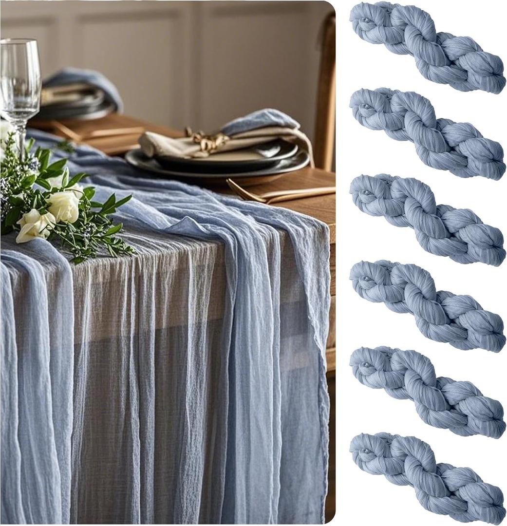 6 Pieces Cheesecloth Table Runners 10 Ft Gauze Table Cloth for Boho, Rustic Wedding Arch, Baby Shower Decorations Birthday Party (6, Dusty Blue)