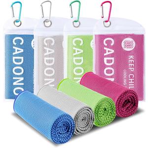 CADONO 4 Pack Cooling Towel (40"x12"), Soft Breathable Chilly Towel, Ice Towel, Microfiber Towel for Yoga, Sport, Running, Workout,Gym, Camping, Fitness, Workout & More Activities(Multicolor) (Light Blue/Green/Pink/Grey)