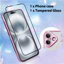 tharlet Kickstand for iPhone 16 Case with Stand [with Makeup Mirror] Cute Glitter Luxury Plating Edge Bumper with Full Camera Lens for iPhone 16 Phone Case, Pink (6.7")