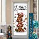 Christmas Highland Cow Door Cover Decoration, Funny Christmas Cute Farm Animal Front Door Photography Background Banner for Porch Indoor Outdoor Winter Holiday Party Decoration, 35 * 79 Inch