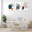 ouiytws Abstract Wall Art Set of 3 Mid Century Modern Geometric Canvas Prints, Minimalist Teal Orange Beige Artwork for Living Room, Bedroom, Office, Bathroom Wall DcorFrame 16x24in