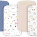 4 Pack Bassinet Sheets 21" x 35" Compatible with Amke, Ezebaby, Evolur Stellar and Mereryi Baby Bassinet, Soft and Skin-Friendly, Blue and Color Rainbow