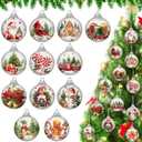 Giegxin 24 Pcs Christmas Ball Ornaments for Tree Fabric Balls Xmas Ornament Santa Claus Snowman Gnomes Printing Decorative Pendant Gifts for Holiday Christmas Winter Decorations Home