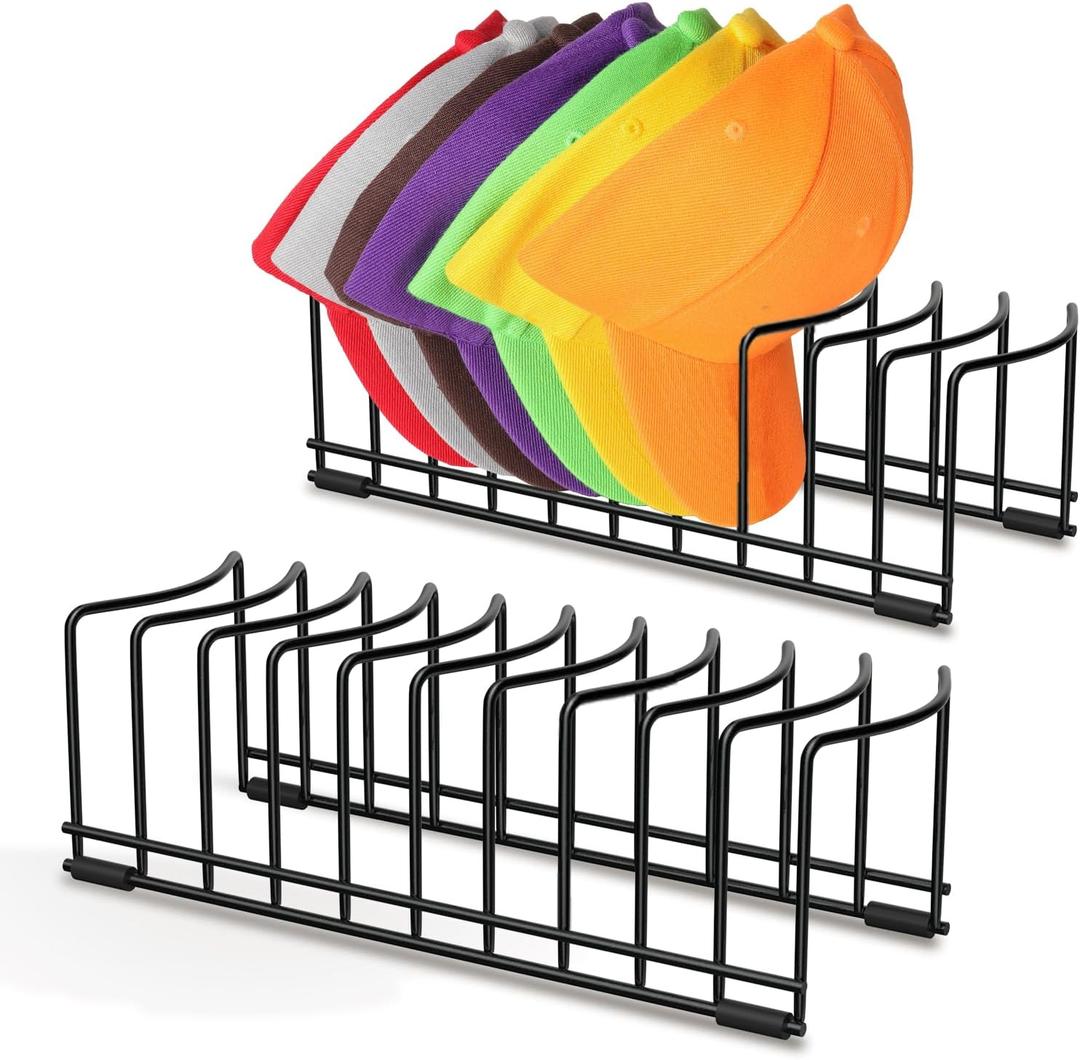 2 Pack Hat Stand for Baseball Caps, Ginyoyo No Install Hat Organizer for 20 Baseball Caps, Tabletop Hat Rack Stand with Anti-slip Pads, Hat Holder Hat Display for Closet, Desktop, Dresser,Office-Black (Large 0.86")