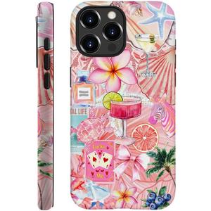 DAIZAG Case Compatible with iPhone 15 Pro Max,Fit Shockproof Cover for Women Girls,European Collage Lily Flower Seashell Pink