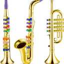 3 Pcs Kids Instruments Musical Toy Saxophone Trumpet Clarinet with 8 Color Coded Keys Educational Teaching Songs Gifts for Boys Girls Children Toddler Beginner Birthday Concert Party(Gold)