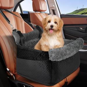 Dog Car Seat for Small/Medium Dogs up to 30lbs, Memory Foam Booster Seat with Anti-Slip Base & Storage Pockets, Washable Pet Travel Bed for Cars/Home/Travel (BlackGray) (Large)