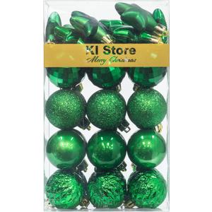 KI Store Green Christmas Balls 34pcs 1.57-Inch Small Christmas Tree Decoration Ornaments for Xmas Tree Holiday Wreath Garland Decor Ornaments Hooks Included