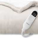 Bedsure Heated Blanket Throw Blanket - Fast Heating Electric Blanket, Soft Flannel Heated Throw with 4 Time Settings, 6 Heating Settings, Warm Gifts for Grandma (50x60 inches, Cream)