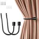Coolnice Curtain Holdback,2 Pack Wall Mounted Drapery Tiebacks with Screws, Heavy Duty Metal Decorative Window Drapery Holder Curtain Hook U Shape for Home Office,Black, Set of 2