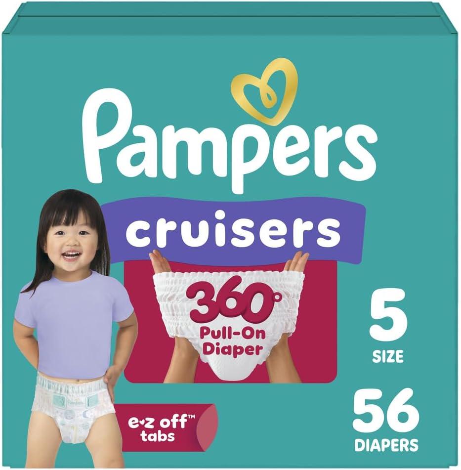 Pampers Diapers - Cruisers 360 - Size 5, 56 Count, Babyproof up to 100% Leakproof Pull-On Diaper