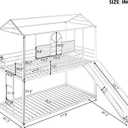 Twin Over Twin Metal Bunk Bed with Slide and House Design, Black Bed Frame with Red Slide