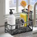 Sinnsally Kitchen Sponge Holder,Sink Caddy Organizer with Brush Holder,Stainless Steel Sink Box Dish Scrubber Holder with Self Drain Tray,Soap Dispenser Storage Accessories for Kitchen Counter(Black)