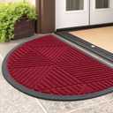 Smiry Half Circle Front Door Mat Outside Entrance, Heavy Duty Sturdy Natural Rubber Doormat, Trap Dirt and Moisture, Low Profile Mats for Indoor Outdoor Entry, Irregular Triangle (29.5x17, Wine Red)