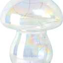 JBGIYOSG Glass Mushroom Table Lamp, 5.9" Cute LED Night Light for Home Decor, Battery Operated (3 AA), Modern Ambient Light for Living Room Bedroom Office Clear