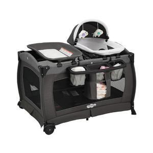 Pamo Babe Pack and Play 4-in-1 Baby Playard with Bassinet & Changing Table, Foldable Portable Playpen with Mattress, Travel Crib for Newborn to Toddler 0-36M-Black