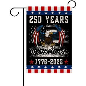 2 x 250th Anniversary Garden Flag, 250th Anniversary Patriotic Flag, July 4th Liberty House Logo, double-sided 1776-2026 commemorative flag, 12x18 inches
