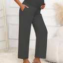 Huukeay Women's Cotton Linen Blend Maternity Pants, High Waisted Lounge Pregnancy Pants Over The Belly Trousers with Pockets (Black, S)