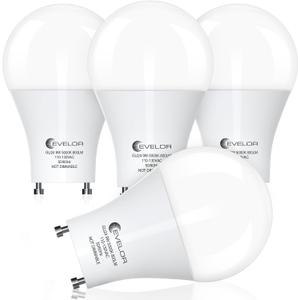 evelor GU24 LED Light Bulb,60 Watt Equivalent Daylight White 5000K,Non-Dimmable,Efficient 9W,800 Lumens Twist and Lock 2 Prong Light Bulbs,15000 Hours,Ideal for Kitchen,Living Room,Bedroom, 4-Packs