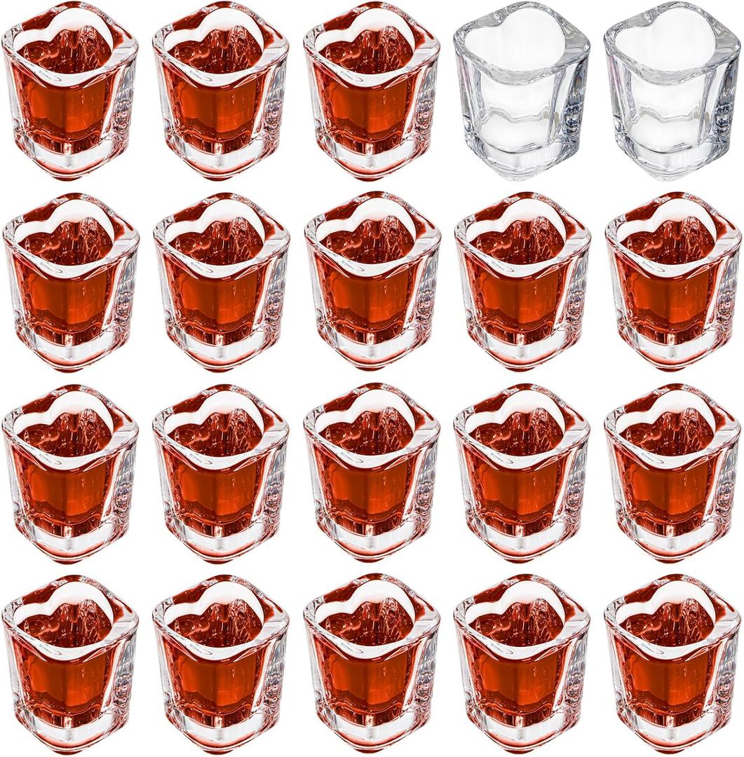 Jucoan 20 Pack 1.5 oz Shot Glasses Set, Cute Square Heart Shaped Shot Glasses Set, Clear Heavy Base Soju Spirit Liquor Shot Glass for Valentine's Day, Bachelor Wedding Party Bar Supplies