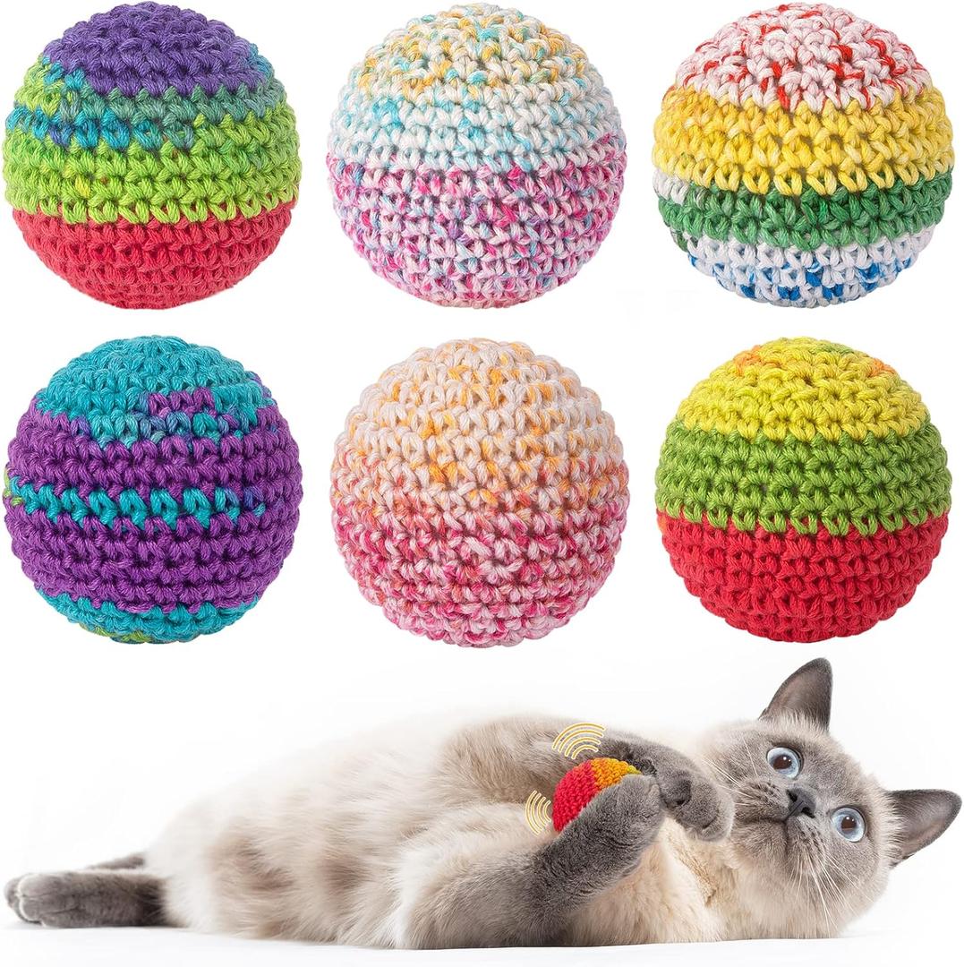 Retro Shaw Cat Toys Balls, Yarn Cat Ball with Bell Inside, Kitten Toys for Indoor Cats Kitty, Interactive Cat Nip Chew Toys for All Pet Breed 6 Pack (1.7 Inches)