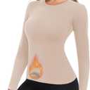 Thermal Underwear Tops for Women Long Sleeve Crewneck Shirts - Fleece Lined Soft Stretch Fitted Baselayer for Winter (Black)