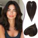 RUWISS Hair Toppers for Women Real Human Hair Lightweight Clip in Hair Piece Fluffy Straight, Dark Brown with 15% Dark Cocoa Blonde